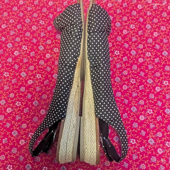 Polka Dot Rockabilly Sling Espadrille Peep Bow Sandal Coquette Preppy Vintage - Picture 6 of 9